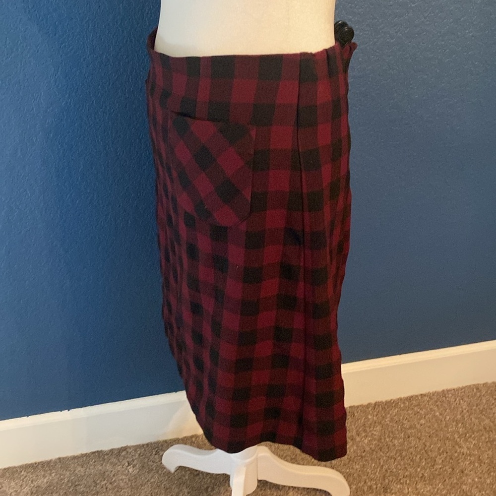 NWT J. Jill Red and Black Lined Buffalo Plaid Skirt. Pinot/black. Size MP. - Picture 6 of 16